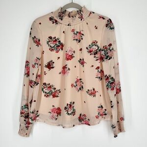 Midnight Sky Peach Floral Long Sleeve Blouse Women's Size Large